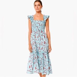 TUCKERNUCK Smocked Midi Blue Red White Rory Flutter Sleeveless Dress; Size XS